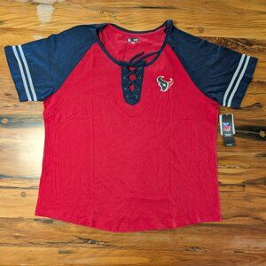 NWT NFL Team Apparel Houston Texans Women's Red Lace Up Short Sleeve T-Shirt 2XL